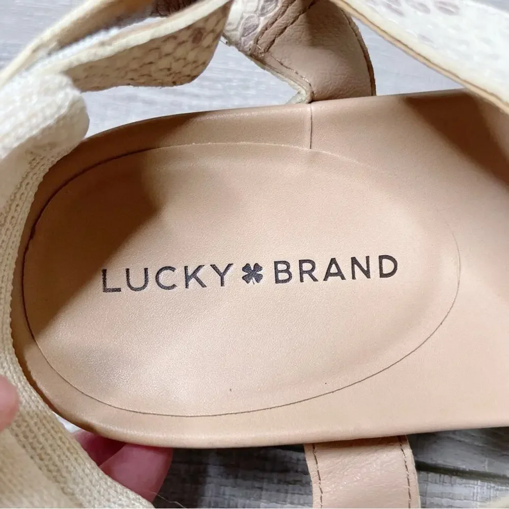 Lucky Brand Idenia Leather Snake Embossed Flatform Sandals Stucco Lomo Size 9.5M
